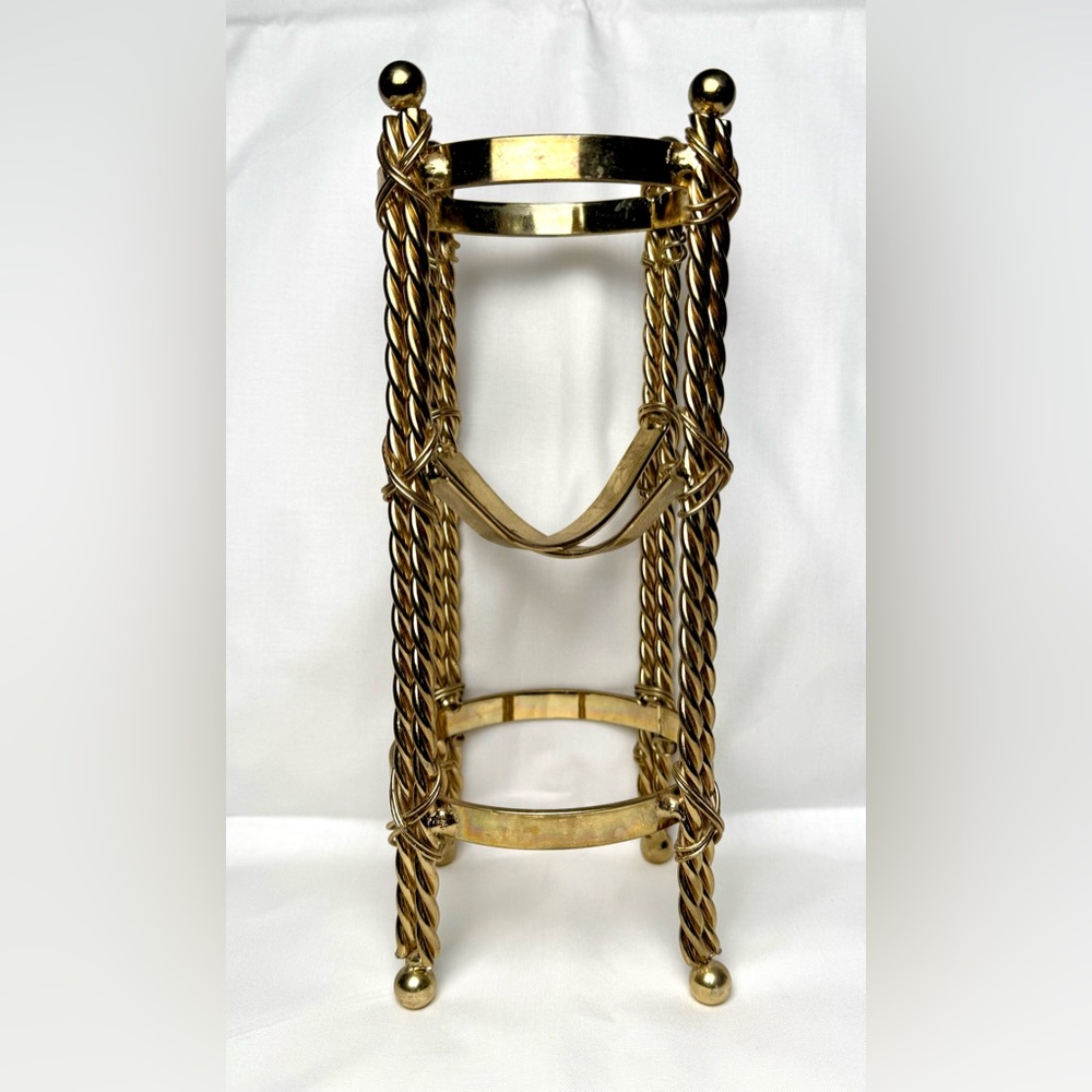 Vintage Hollywood Regency Brass Plated Rope Style Wine Bottle Holder 10.5”